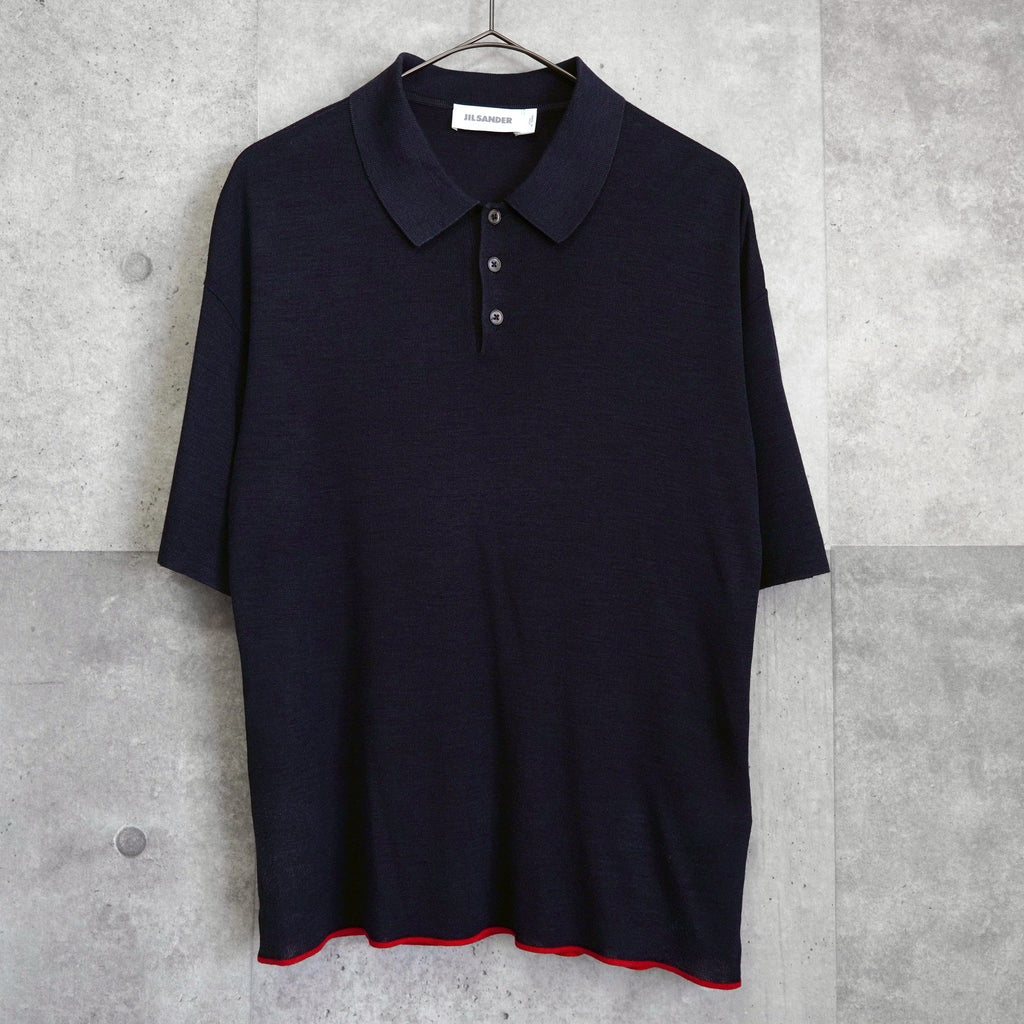 Jil Sander 真丝素色轻薄短袖 Polo 衫（海军蓝）