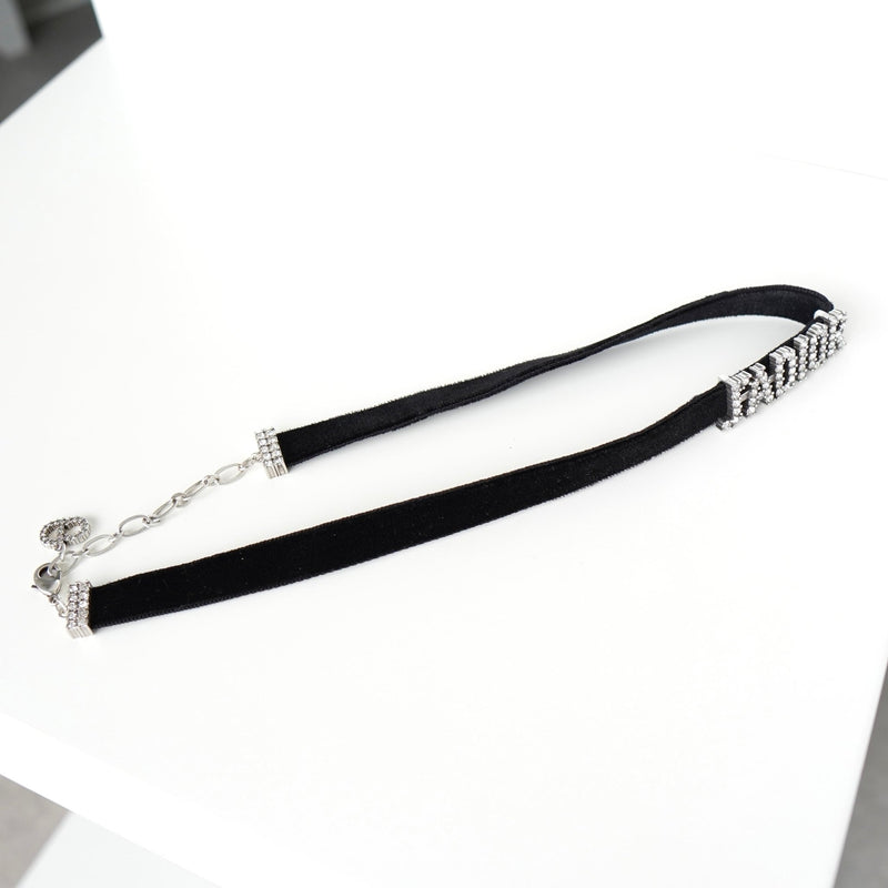 クリスチャン ディオール ラインストーン ベルベット チョーカー ブラック - NEWSED