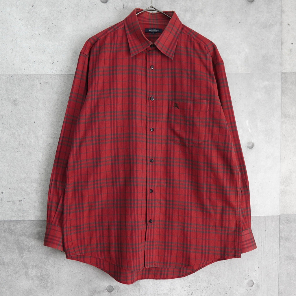 バーバリー ロンドン ロゴ チェック柄 長袖シャツ レッド