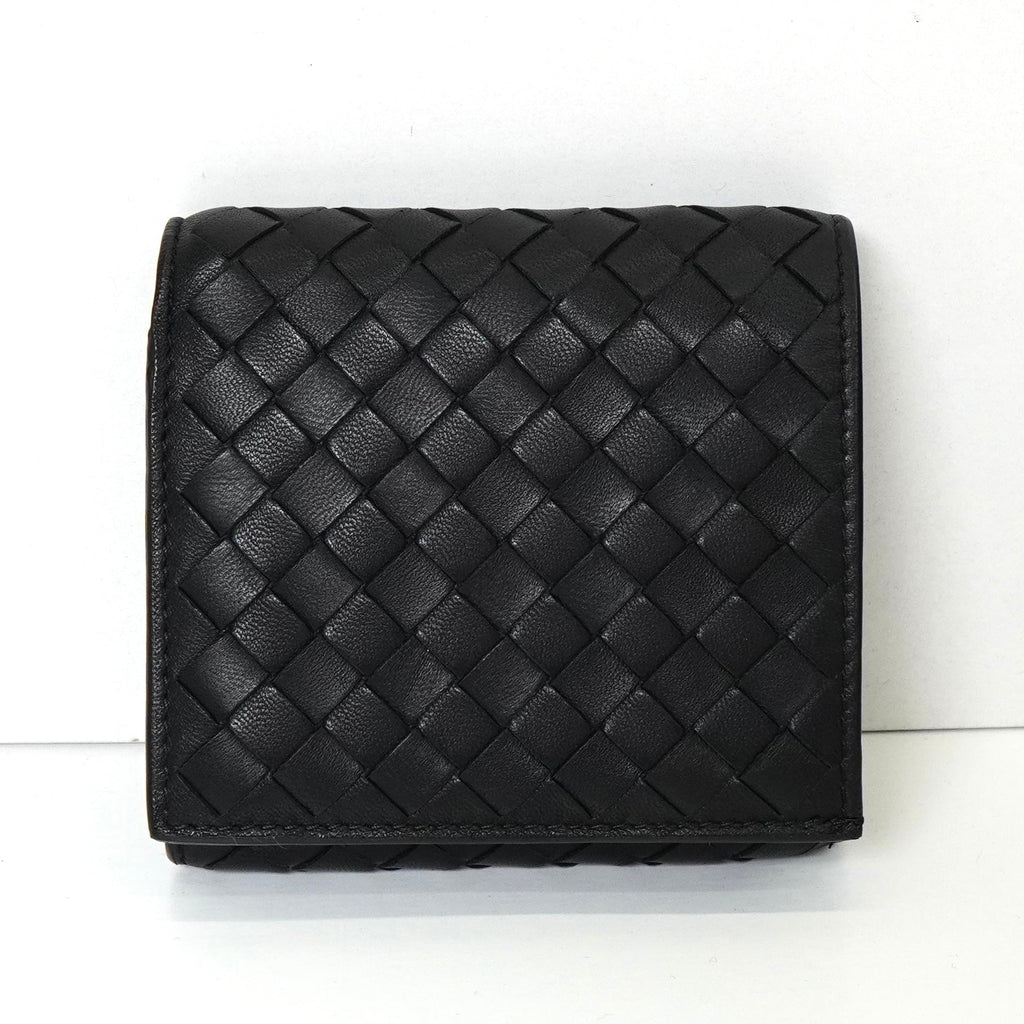 Bottega Intrecciato 黑色皮革双折钱包