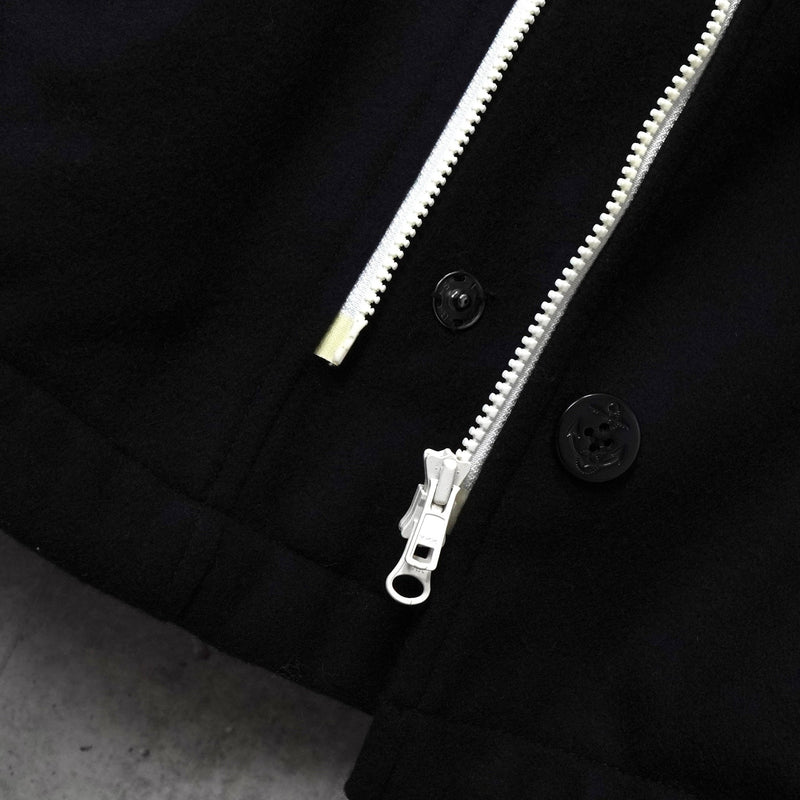 アディダス ロゴ ジッパー ウール ピーコート メンズ ブラック - NEWSED