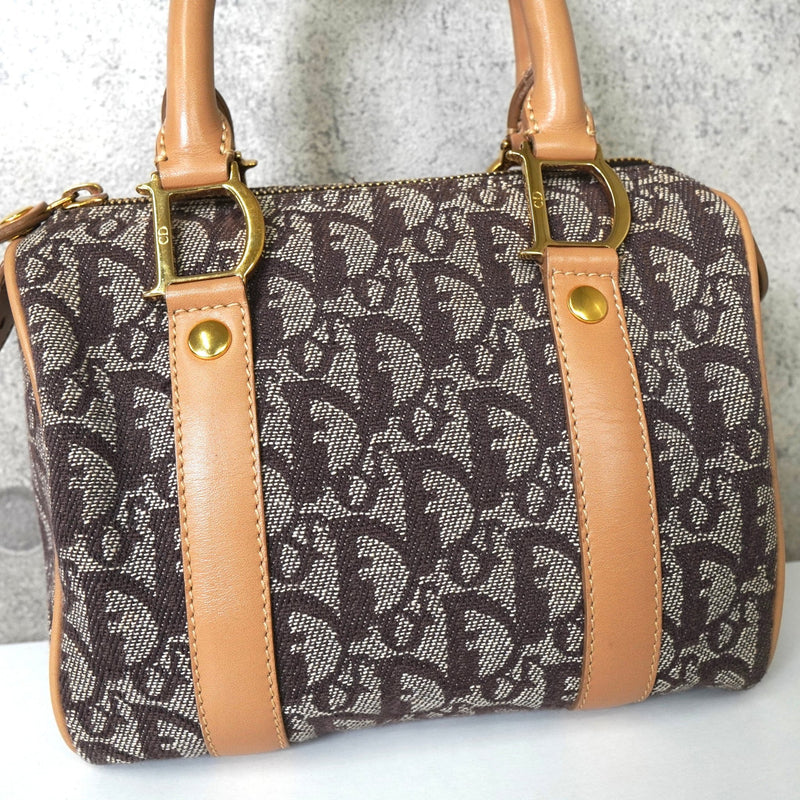 クリスチャン ディオール トロッター キャンバス / レザー ミニボストンバッグ ブラウン - NEWSED