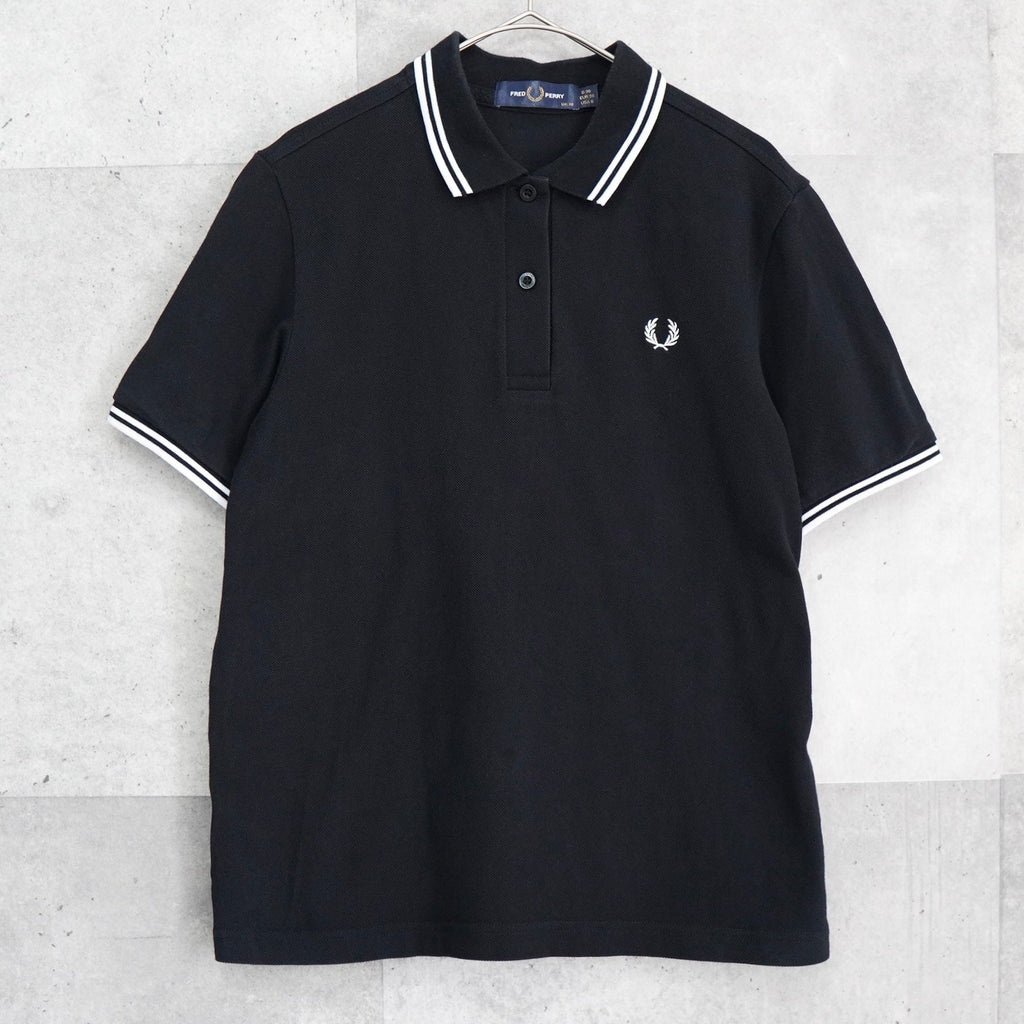 Fred Perry 徽标刺绣短袖 Polo 衫 黑色