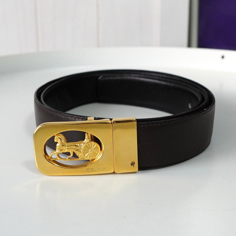 セリーヌ ヴィンテージ 輪馬車 サルキー レザー ベルト ブラック - NEWSED