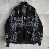 サカイ × レインスプーナー バンダナ柄 ジッパー ダウンジャケット ネイビー / ブラック - NEWSED
