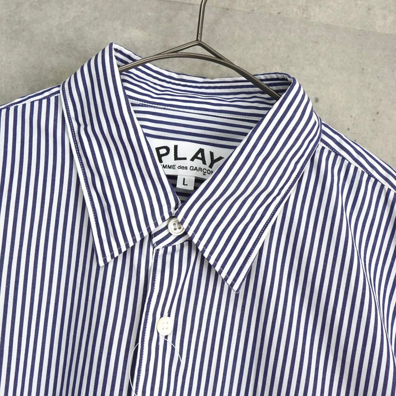プレイ コムデギャルソン ハートロゴ ストライプ柄 長袖シャツ ネイビー タグ付き未使用品 - NEWSED