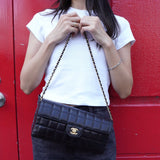 シャネル チョコバー ココマーク ターンロック チェーン セミショルダーバッグ ブラック - NEWSED