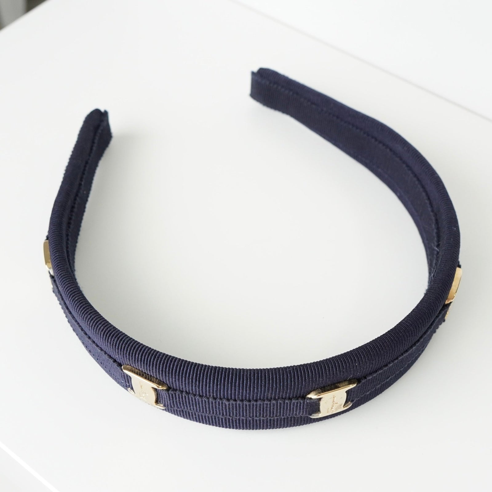 Like New Salvatore Ferragamo Navy Headband with Gold Detail Mini Bow headband - Women | Ferragamo main image 4
