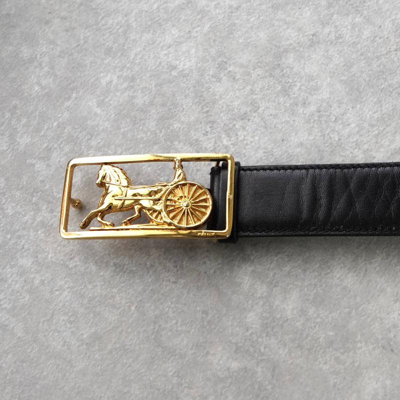 セリーヌ ヴィンテージ 輪馬車 サルキー レザー ベルト ブラック レディース - NEWSED