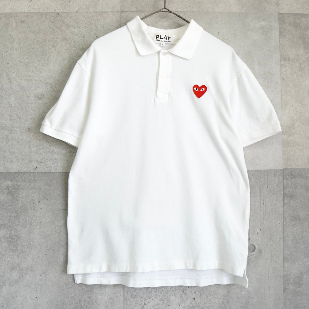 Play Comme des Garçons 白色心形徽标短袖 Polo 衫