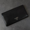Prada Saffiano Leather Bi-fold Wallet Long Wallet Triangle Plate Black