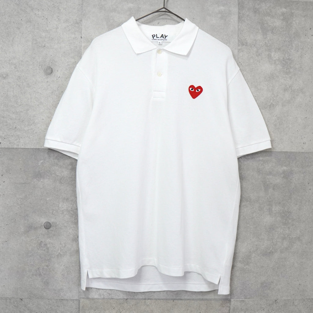 Play Comme des Garçons 白色心形徽标短袖 Polo 衫