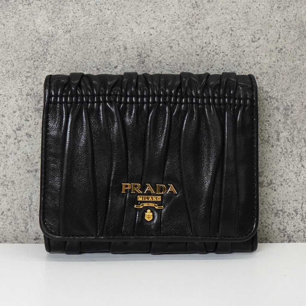 Prada Gathered Nappa Leather Bifold Wallet in Black