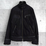 バーバリー ロンドン ボア レザー スエード調 ジッパー ムートンジャケット ノバチェック裏地 ブラック - NEWSED