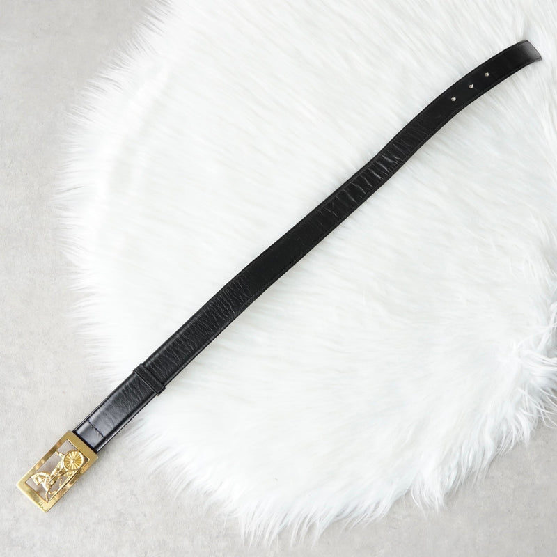 セリーヌ ヴィンテージ 輪馬車 サルキー レザー ベルト ブラック レディース - NEWSED