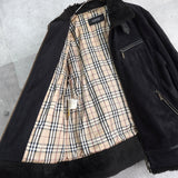 バーバリー ロンドン ボア レザー スエード調 ジッパー ムートンジャケット ノバチェック裏地 ブラック - NEWSED