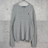 ポロ ラルフローレン ケーブル編み ロゴ ニット グレー - NEWSED