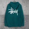 Stüssy 徽标双面印花拉链连帽衫（深绿色）