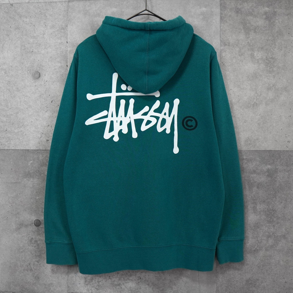 Stüssy 徽标双面印花拉链连帽衫（深绿色）