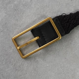 ボッテガ ヴェネタ 編み込み ナロー ベルト ゴールド / ダークブラウン - NEWSED