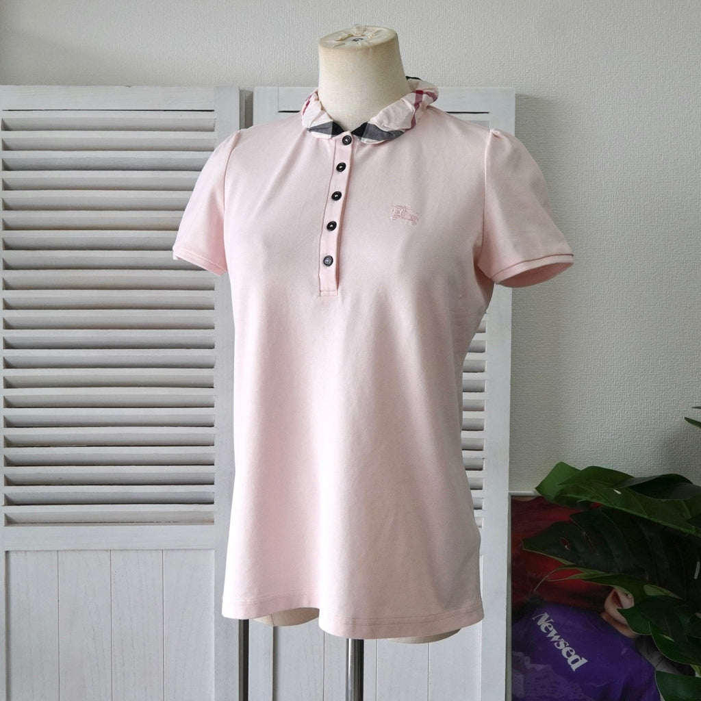 バーバリー ブリット ホースロゴ 半袖ポロシャツ パステルピンク レディース
