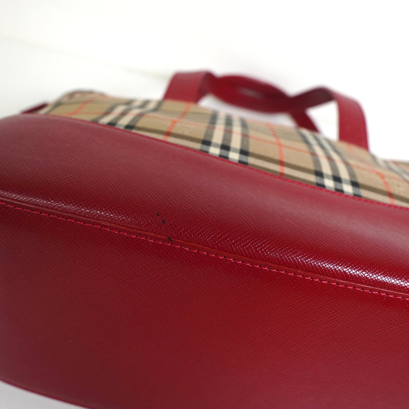 バーバリー ノバチェック ナイロンキャンバス / レザー ミニハンドバッグ ベージュ / レッド - NEWSED