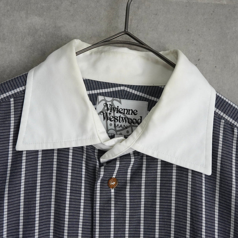 ヴィヴィアン ウエストウッド オーブ ストライプ柄 長袖シャツ クレリックシャツ ブルー - NEWSED