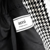 Ami Paris Houndstooth Wool Balmac Coat with Belted Waist Black/White