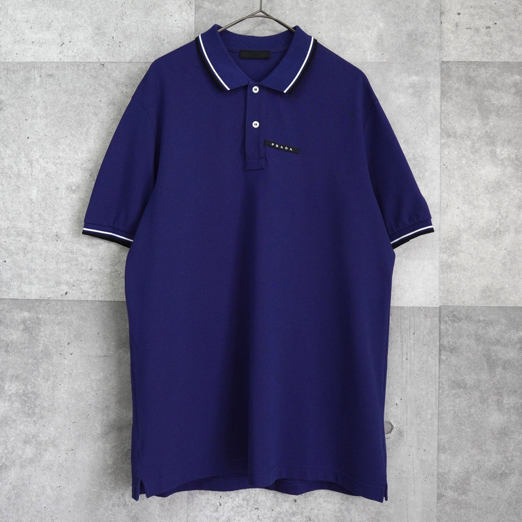 Prada 橡胶徽标海军蓝短袖 Polo 衫