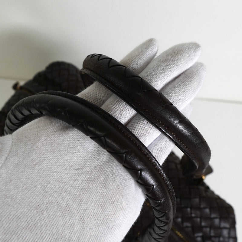 ボッテガ ヴェネタ イントレチャート レザー ミニボストンバッグ ハンドバッグ ブラウン - NEWSED