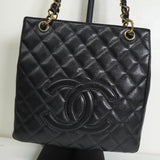 シャネル ココマーク マトラッセ キャビアスキン PSTバッグ チェーン トートバッグ ブラック - NEWSED