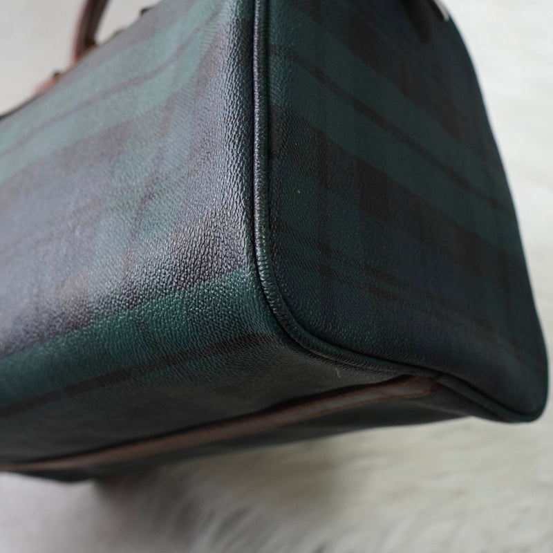 ポロ ラルフローレン チェック柄 PVC ハンドバッグ ミニボストンバッグ グリーン - NEWSED