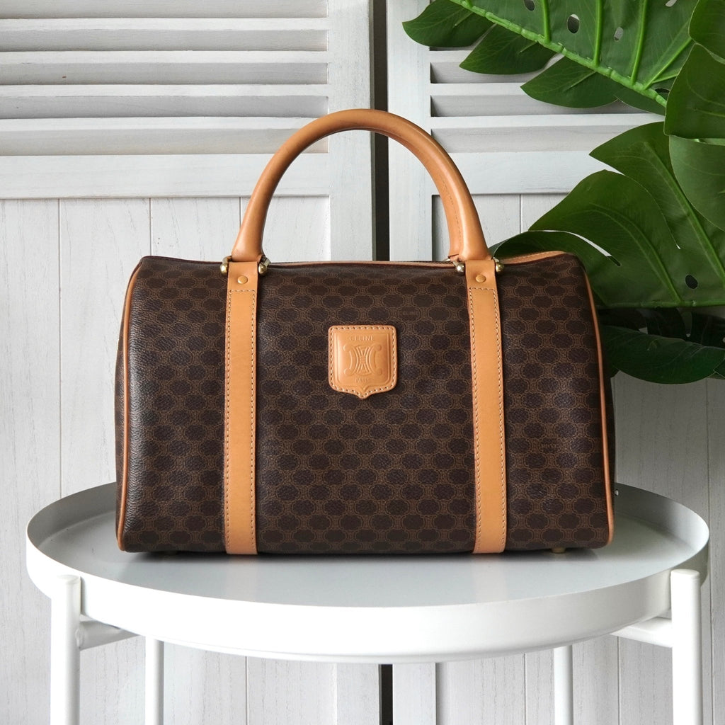 セリーヌ ヴィンテージ マカダム PVC ミニボストンバッグ ハンドバッグ ブラウン