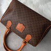 Celine Vintage Macadam PVC/Leather Mini Boston Bag Handbag Brown