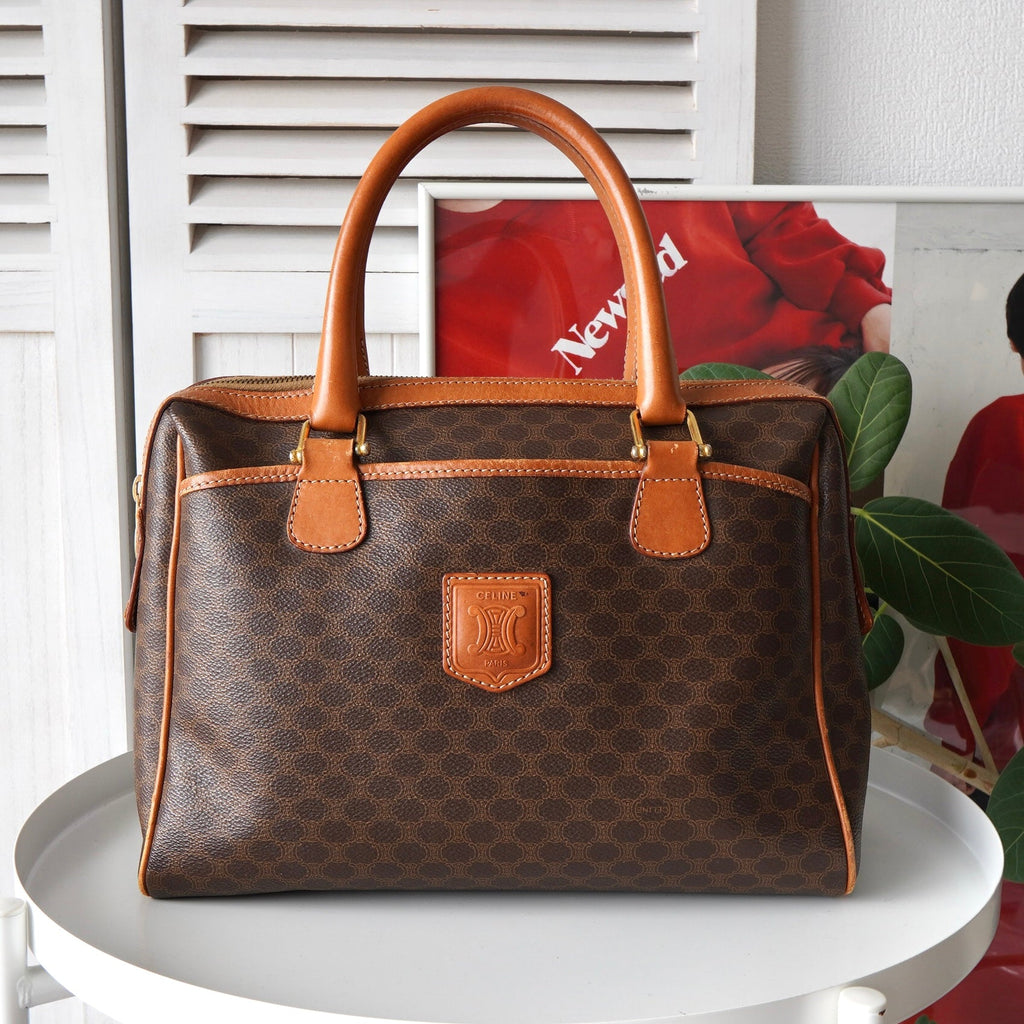 セリーヌ ヴィンテージ マカダム PVC/レザー ミニボストンバッグ ブラウン