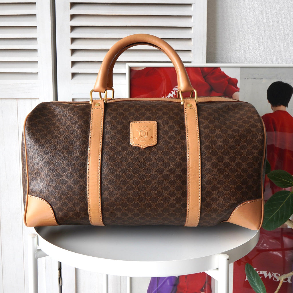 セリーヌ ヴィンテージ マカダム PVC/レザー ボストンバッグ ブラウン