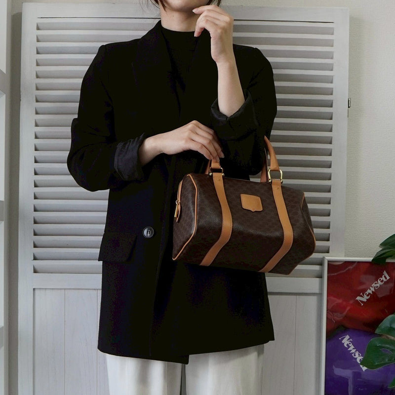 セリーヌ マカダム PVC / レザー ミニボストンバッグ ハンドバッグ ブラウン - NEWSED