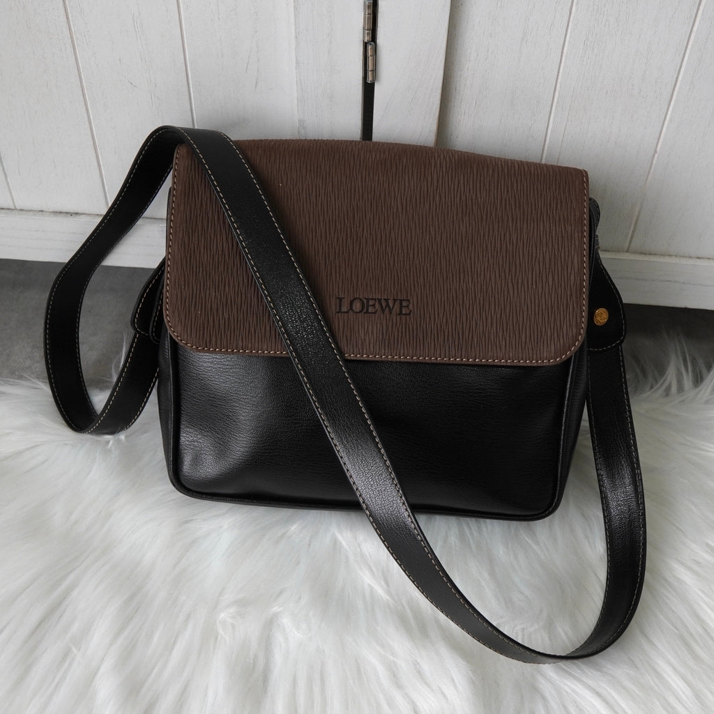 Loewe Velazquez PVC/皮革单肩包 黑色/棕色