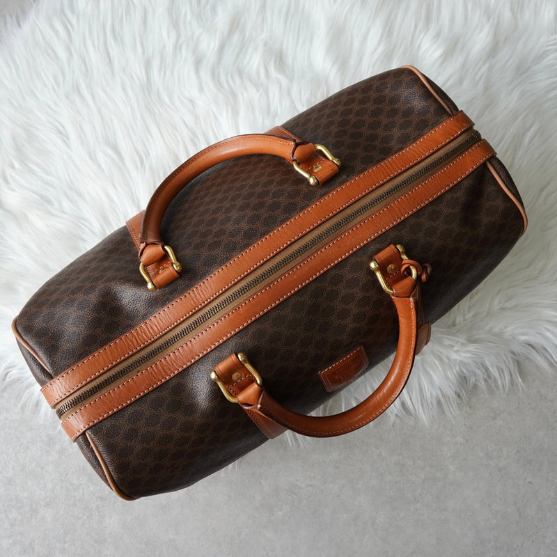 セリーヌ ヴィンテージ マカダム PVC ボストンバッグ トラベルバッグ ブラウン - NEWSED