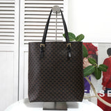 セリーヌ マカダム PVC レザー トートバッグ ハンドバッグ ブラウン ブラック - NEWSED