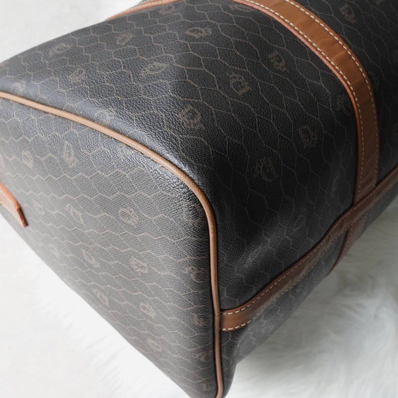 クリスチャン ディオール ヴィンテージ ハニカム柄 PVC ボストンバッグ ハンドバッグ ブラウン系 - NEWSED