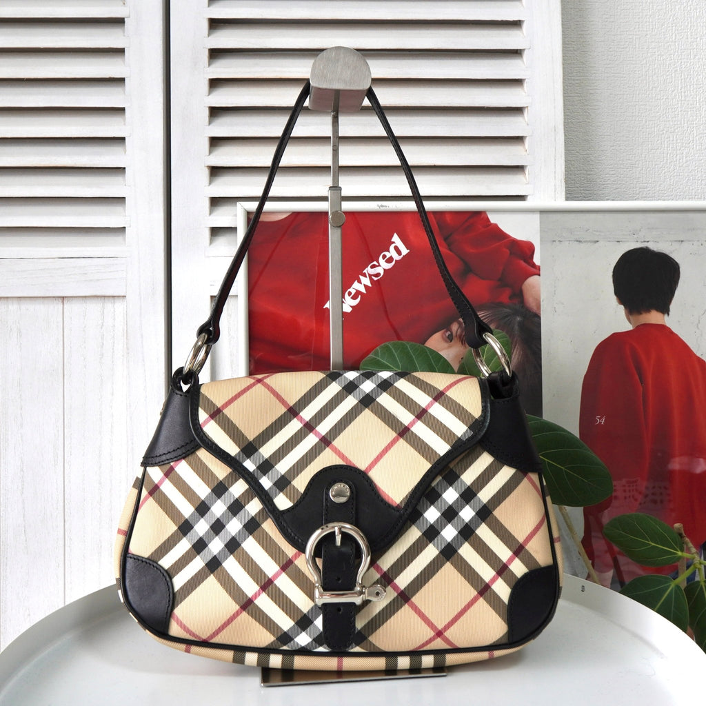 バーバリー ノバチェック PVC/レザー ワンショルダーバッグ ベージュ/ブラック