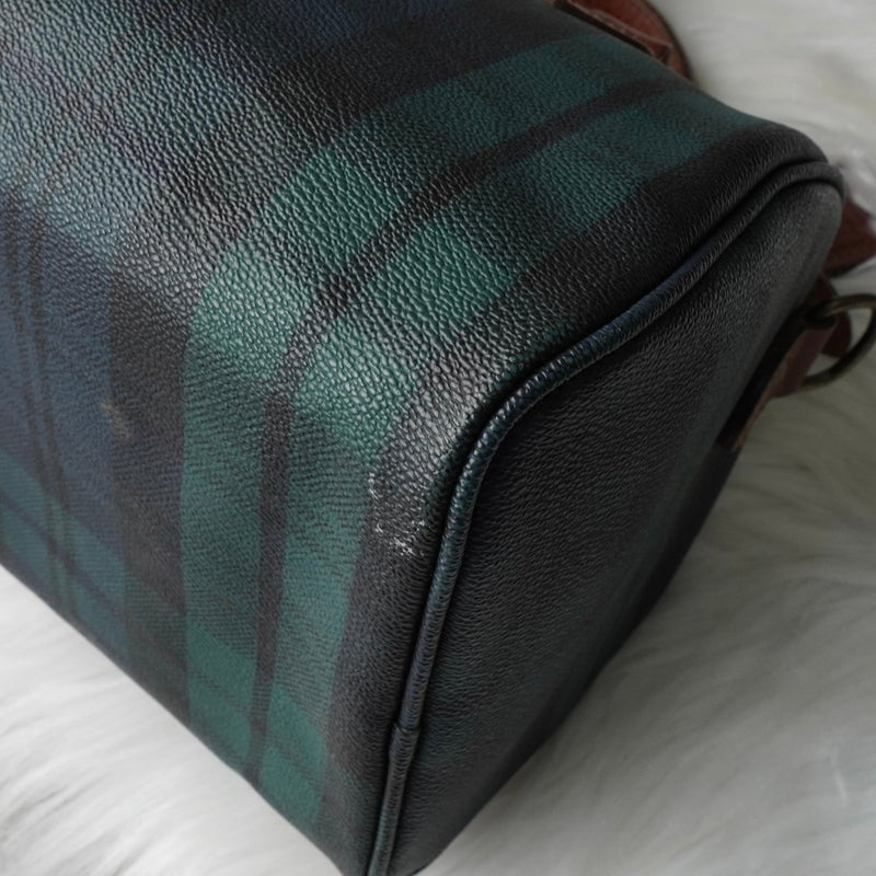 ポロ ラルフローレン チェック柄 PVC ミニボストンバッグ ハンドバッグ グリーン - NEWSED