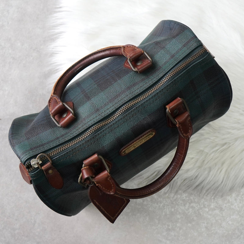 ポロ ラルフローレン チェック柄 PVC ハンドバッグ ミニボストンバッグ グリーン - NEWSED