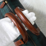 ラルフローレン チェック柄 PVC / レザー ミニボストンバッグ ハンドバッグ グリーン / ブラウン - NEWSED