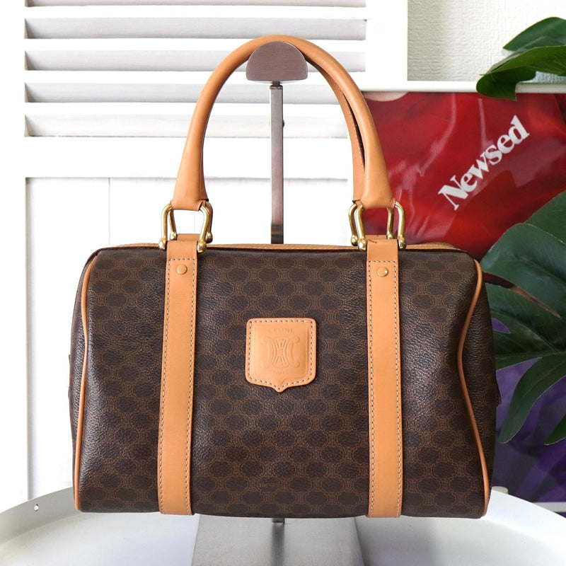 セリーヌ マカダム PVC / レザー ミニボストンバッグ ハンドバッグ ブラウン - NEWSED