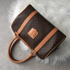 Celine Vintage Macadam PVC/Leather 2way Mini Boston Bag Handbag Shoulder Bag Brown