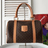 Celine Vintage Macadam PVC/Leather 2way Mini Boston Bag Handbag Shoulder Bag Brown