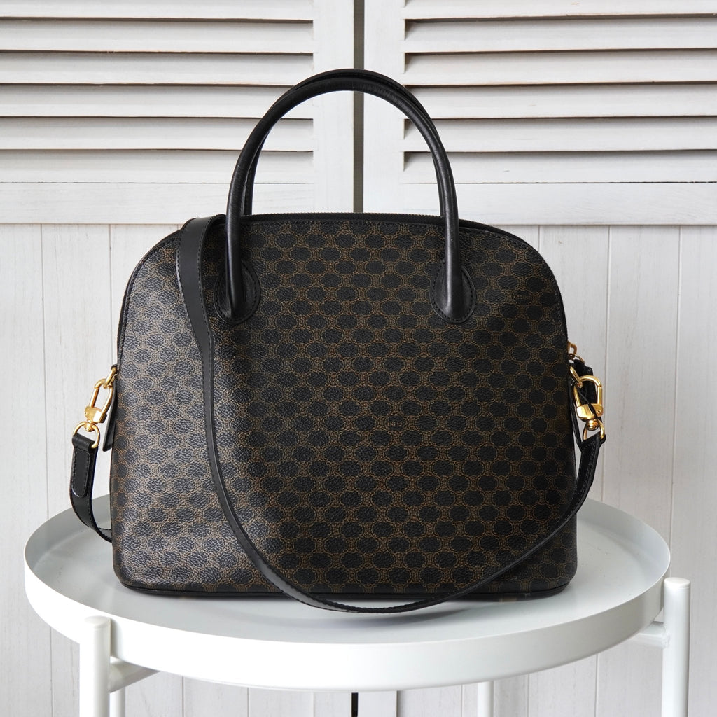 セリーヌ ボリード型 マカダム PVC 2way ハンドバッグ ショルダーバッグ 自立型 ブラック