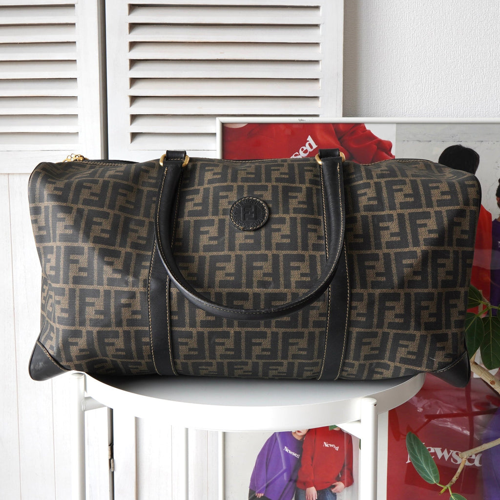 フェンディ ズッカ柄 PVC/レザー 2way ボストンバッグ ショルダーバッグ ブラウン